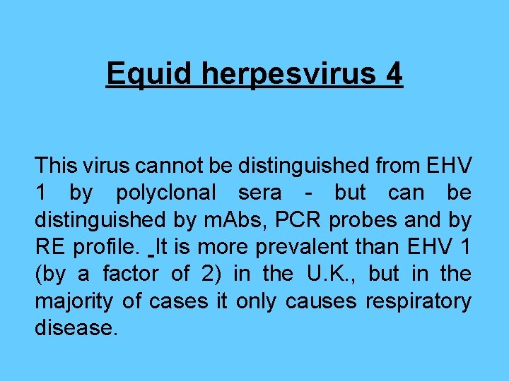 Equid herpesvirus 4 This virus cannot be distinguished from EHV 1 by polyclonal sera