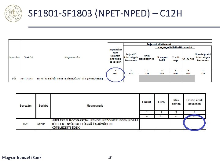 SF 1801 -SF 1803 (NPET-NPED) – C 12 H Magyar Nemzeti Bank 15 