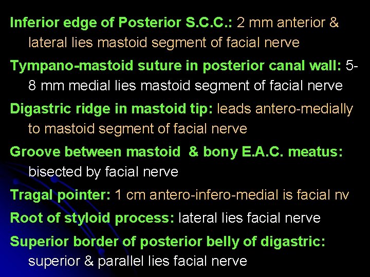Inferior edge of Posterior S. C. C. : 2 mm anterior & lateral lies