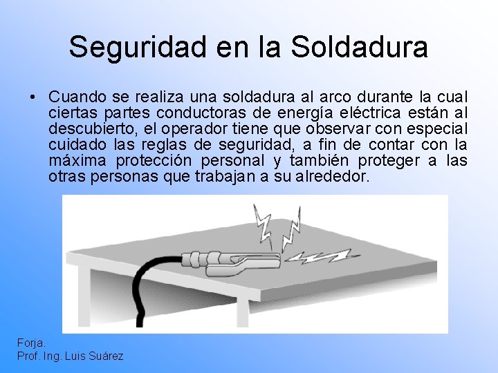 Seguridad en la Soldadura • Cuando se realiza una soldadura al arco durante la