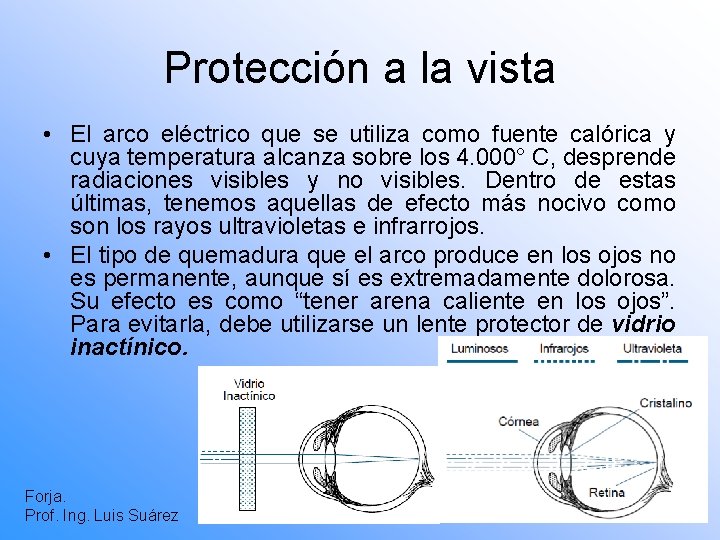 Protección a la vista • El arco eléctrico que se utiliza como fuente calórica