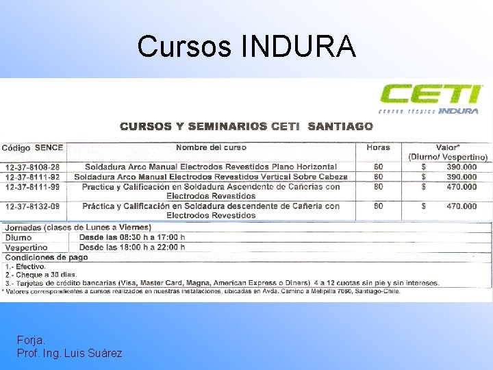 Cursos INDURA Forja. Prof. Ing. Luis Suárez 