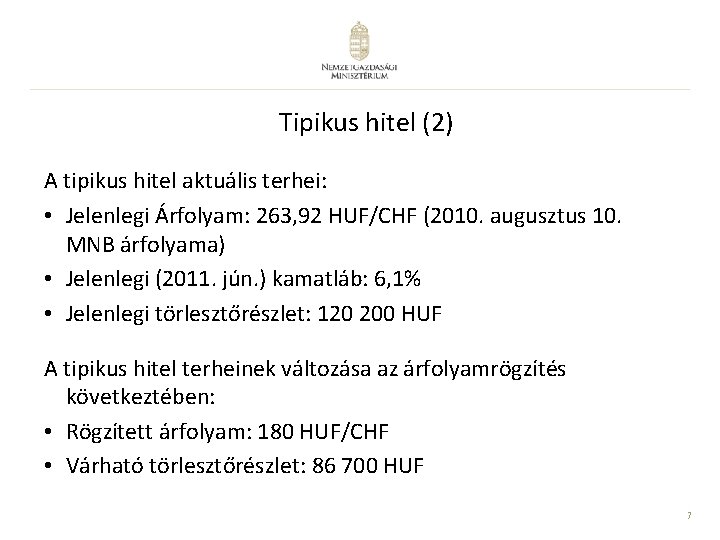 Tipikus hitel (2) A tipikus hitel aktuális terhei: • Jelenlegi Árfolyam: 263, 92 HUF/CHF
