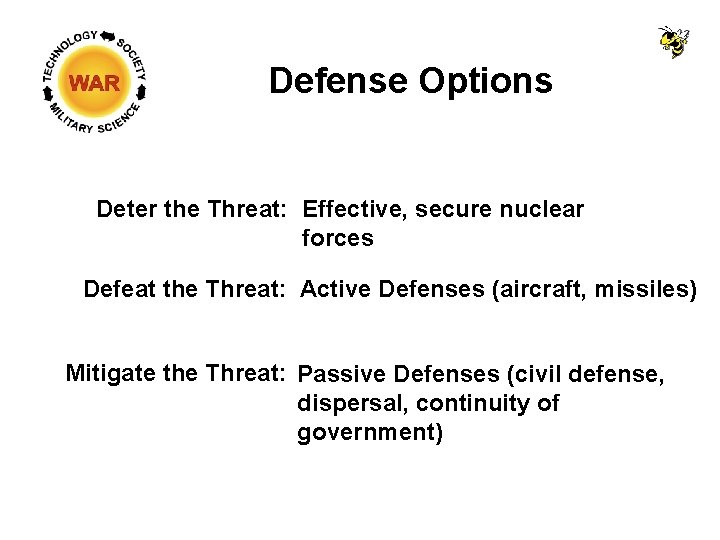 Defense Options Effective, secure nuclear Deter the Threat: forces Defeat the Threat: Active Defenses