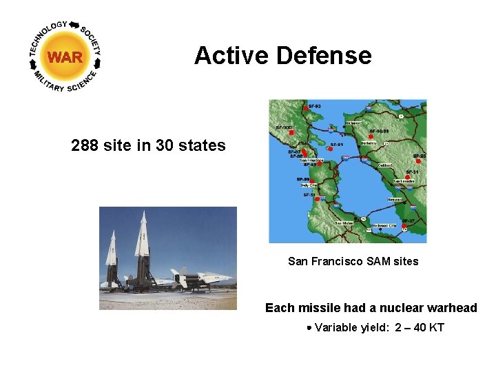 Active Defense 288 site in 30 states San Francisco SAM sites Each missile had