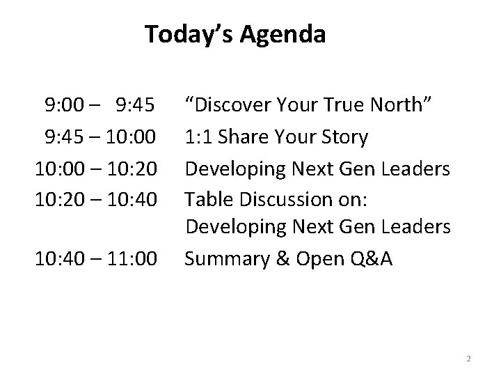 Today’s Agenda 9: 00 – 9: 45 – 10: 00 – 10: 20 –