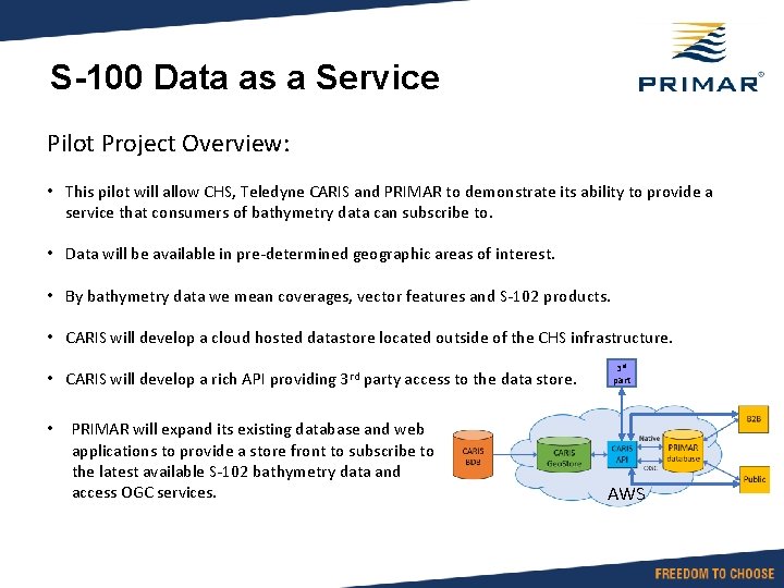 S-100 Data as a Service Pilot Project Overview: • This pilot will allow CHS,