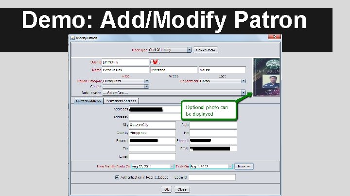 Demo: Add/Modify Patron 