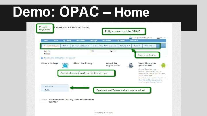 Demo: OPAC – Home 