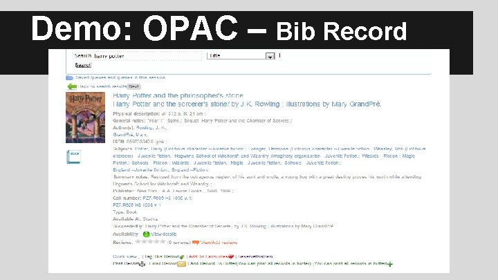 Demo: OPAC – Bib Record 