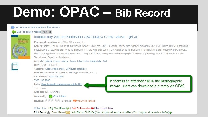Demo: OPAC – Bib Record 