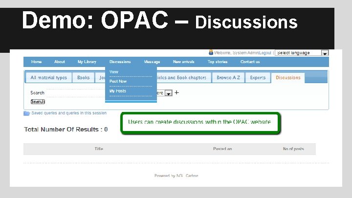 Demo: OPAC – Discussions 