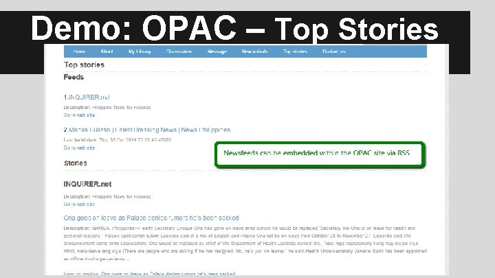 Demo: OPAC – Top Stories 