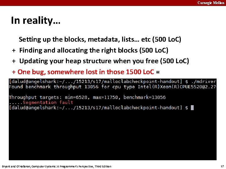 Carnegie Mellon In reality… Setting up the blocks, metadata, lists… etc (500 Lo. C)