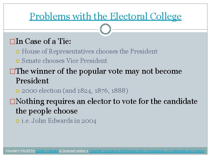 Problems with the Electoral College �In Case of a Tie: House of Representatives chooses
