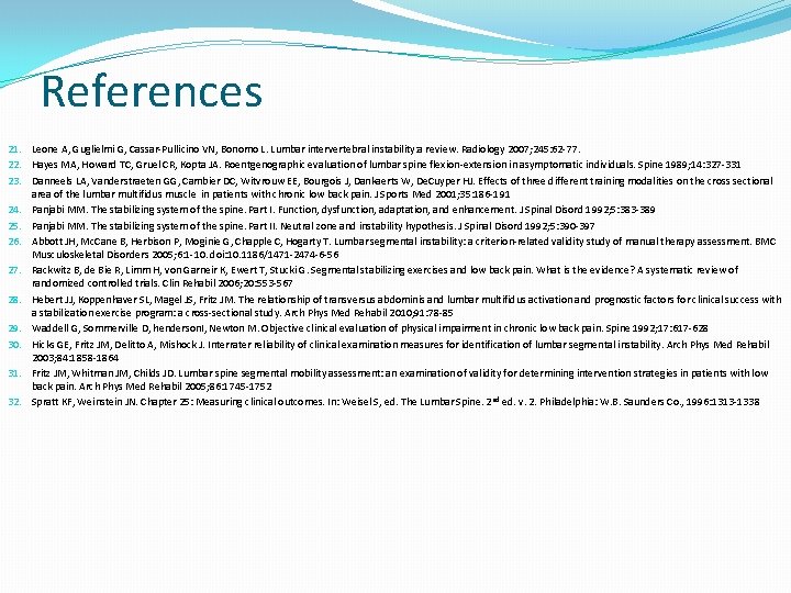 References 21. Leone A, Guglielmi G, Cassar-Pullicino VN, Bonomo L. Lumbar intervertebral instability: a