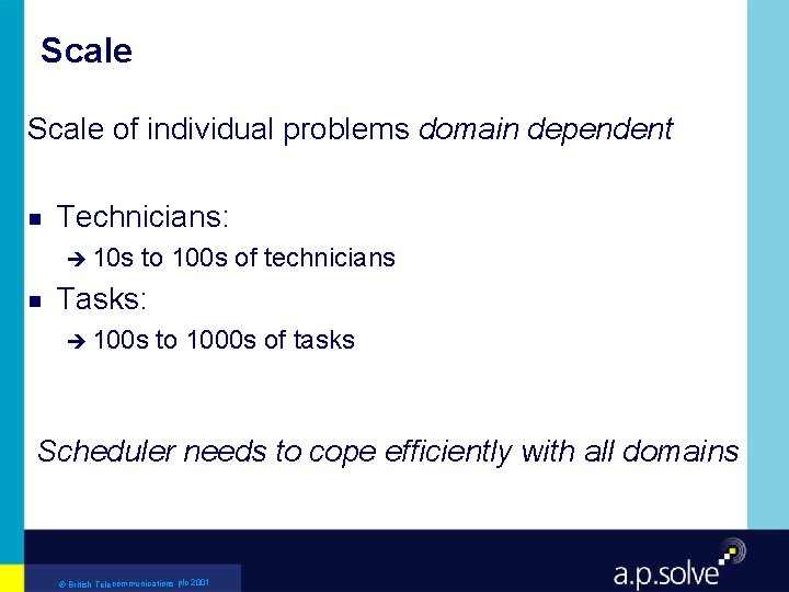 Scale of individual problems domain dependent g Technicians: è 10 s g to 100