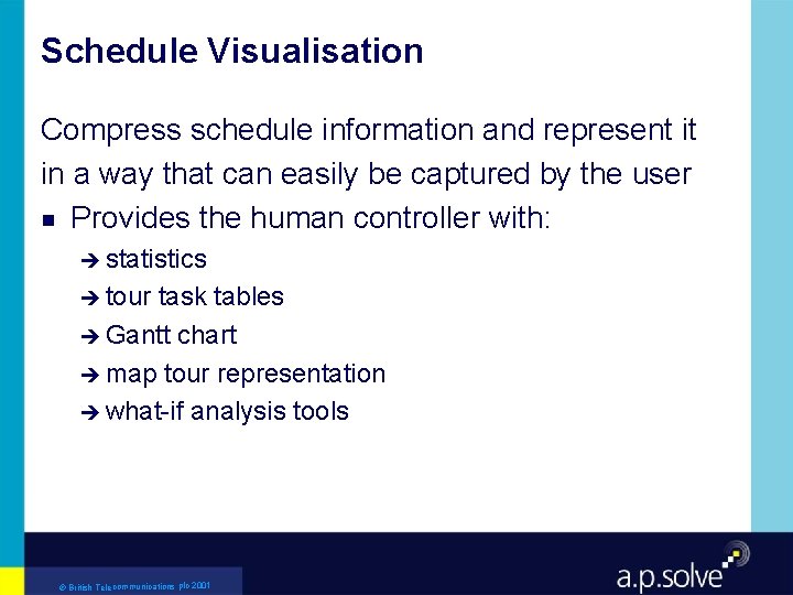 Schedule Visualisation Compress schedule information and represent it in a way that can easily