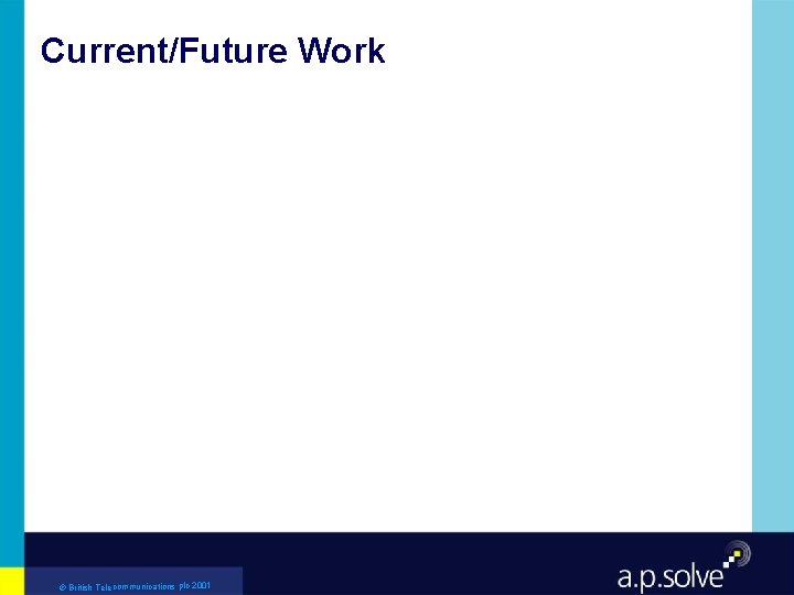 Current/Future Work © British Telecommunications plc 2001 