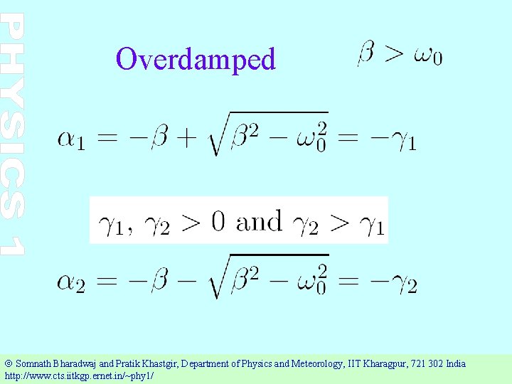 Overdamped Ó Somnath Bharadwaj and Pratik Khastgir, Department of Physics and Meteorology, IIT Kharagpur,