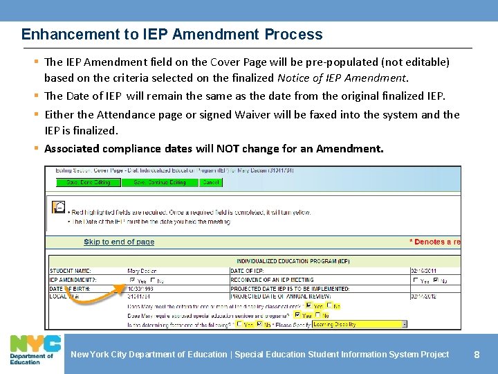 Enhancement to IEP Amendment Process § The IEP Amendment field on the Cover Page