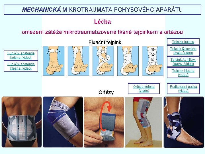 MECHANICKÁ MIKROTRAUMATA POHYBOVÉHO APARÁTU Léčba omezení zátěže mikrotraumatizované tkáně tejpinkem a ortézou Fixační tejpink