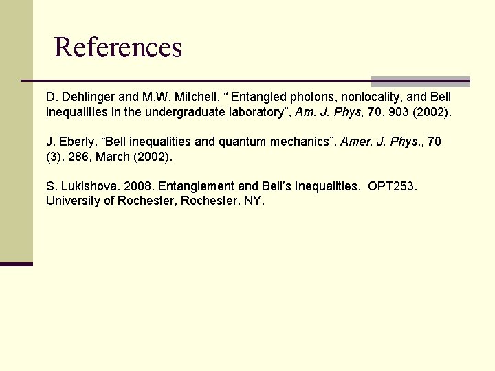 References D. Dehlinger and M. W. Mitchell, “ Entangled photons, nonlocality, and Bell inequalities