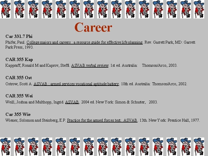 Car 331. 7 Phi Career Phifer, Paul. College majors and careers : a resource