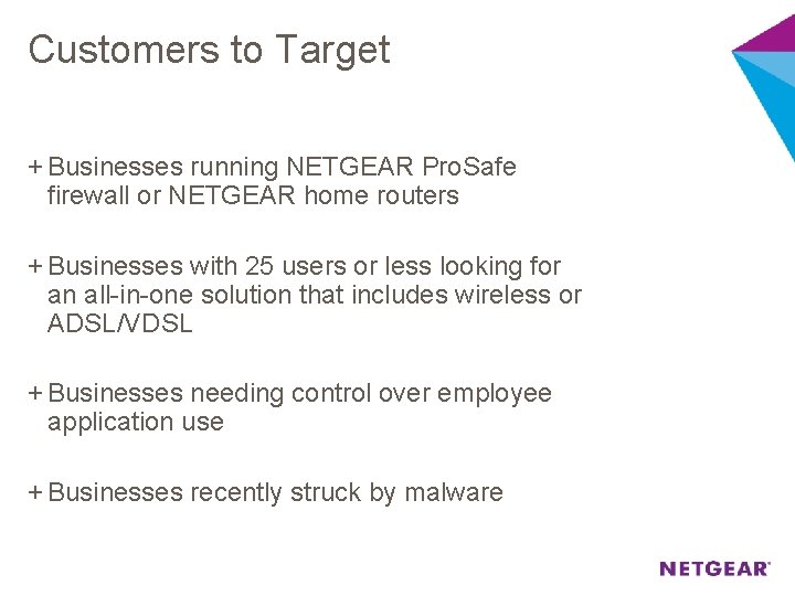 Customers to Target + Businesses running NETGEAR Pro. Safe firewall or NETGEAR home routers