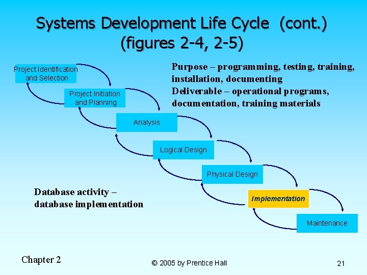 Systems Development Life Cycle (cont. ) (figures 2 -4, 2 -5) Purpose – programming,