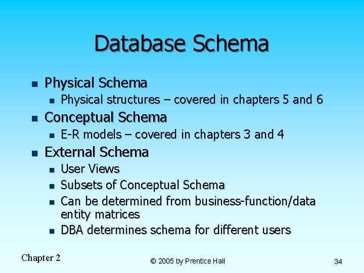 Database Schema n Physical Schema n n Conceptual Schema n n Physical structures –