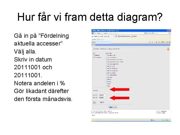 Hur får vi fram detta diagram? Gå in på ”Fördelning aktuella accesser” Välj alla.