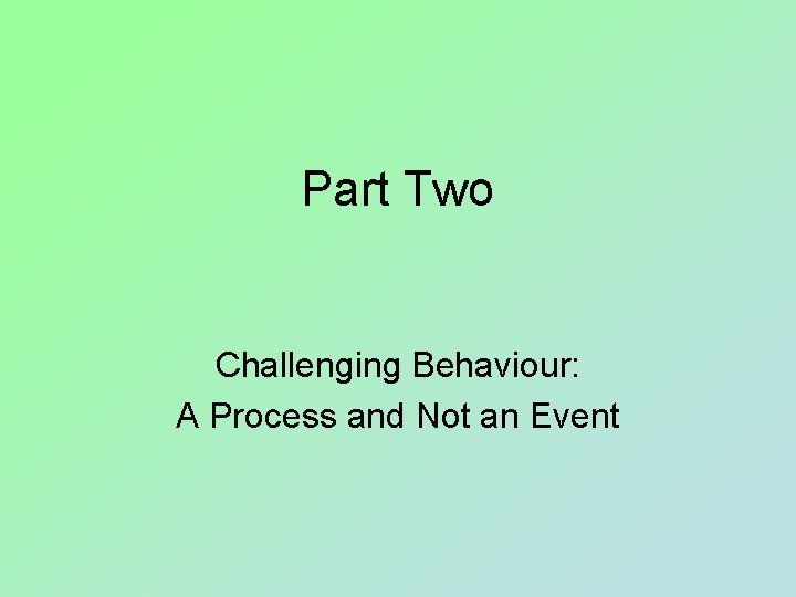 Part Two Challenging Behaviour: A Process and Not an Event 