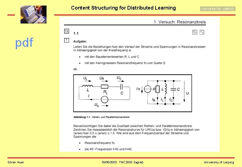 Content Structuring for Distributed Learning pdf Sören Auer 19/05/2003 TNC 2003 Zagreb University of