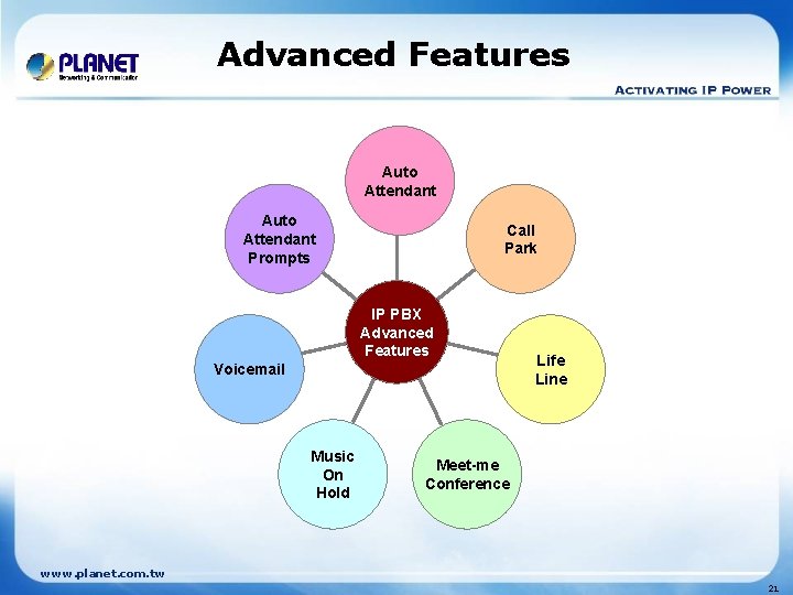 Advanced Features Auto Attendant Prompts Call Park IP PBX Advanced Features Voicemail Music On