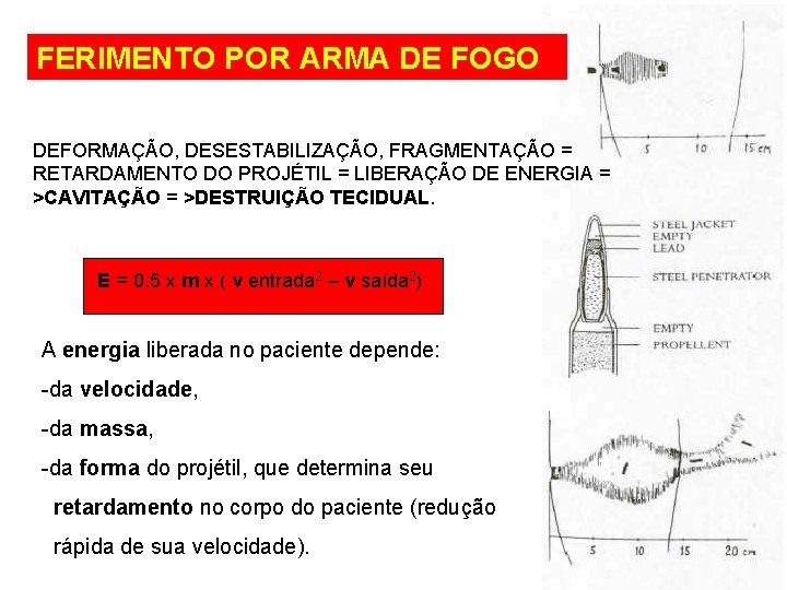 FERIMENTO POR ARMA DE FOGO DEFORMAÇÃO, DESESTABILIZAÇÃO, FRAGMENTAÇÃO = RETARDAMENTO DO PROJÉTIL = LIBERAÇÃO