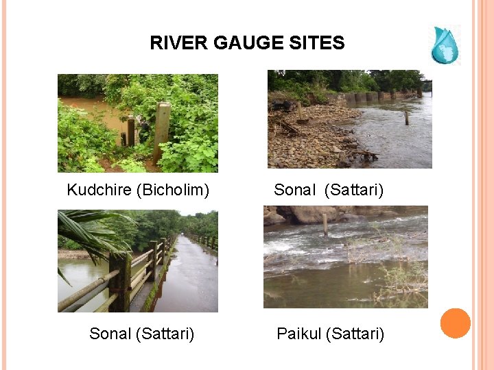 RIVER GAUGE SITES Kudchire (Bicholim) Sonal (Sattari) Paikul (Sattari) 