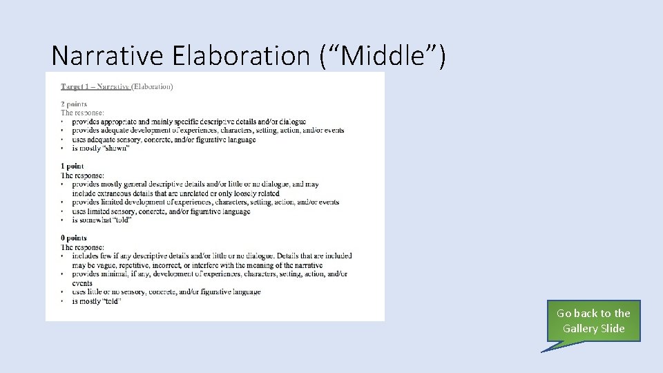 Narrative Elaboration (“Middle”) Go back to the Gallery Slide 