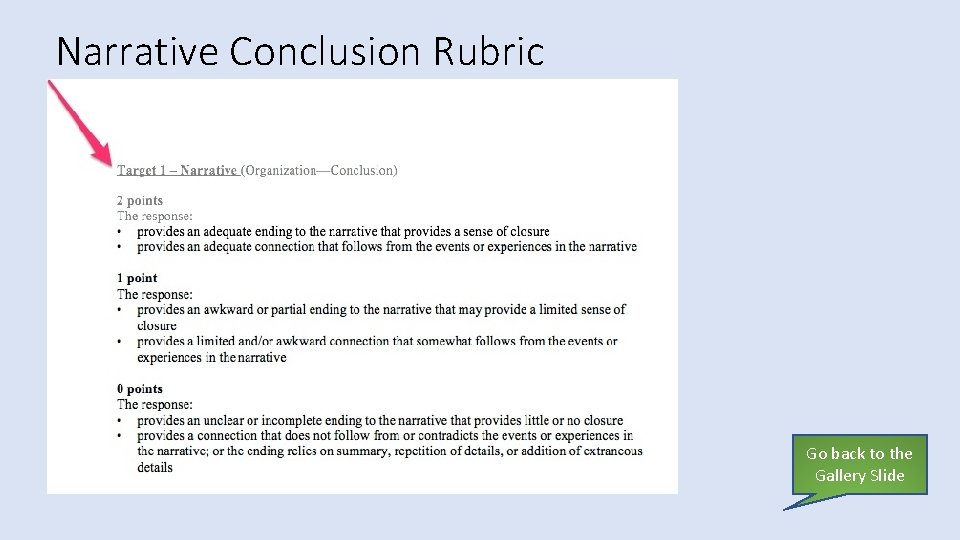Narrative Conclusion Rubric Go back to the Gallery Slide 