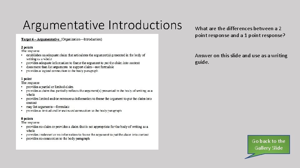 Argumentative Introductions What are the differences between a 2 point response and a 1