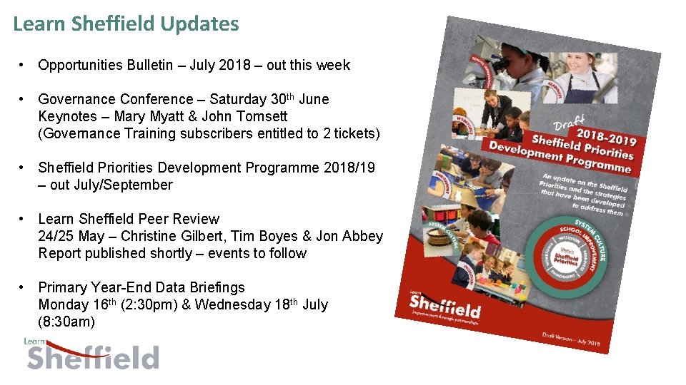 Learn Sheffield Updates • Opportunities Bulletin – July 2018 – out this week •