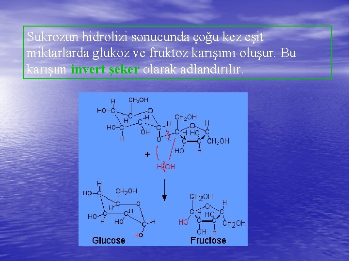 Sukrozun hidrolizi sonucunda çoğu kez eşit miktarlarda glukoz ve fruktoz karışımı oluşur. Bu karışım