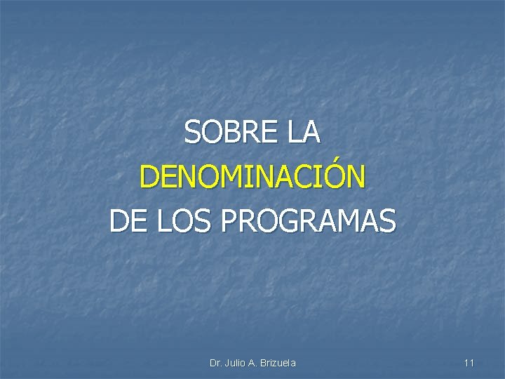 SOBRE LA DENOMINACIÓN DE LOS PROGRAMAS Dr. Julio A. Brizuela 11 