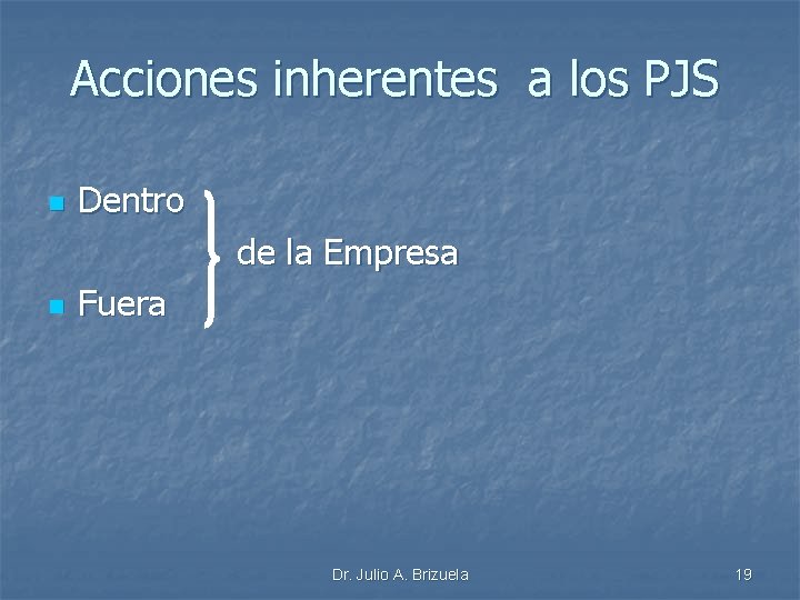 Acciones inherentes a los PJS Dentro de la Empresa n Fuera n Dr. Julio