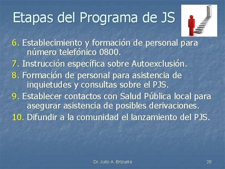 Etapas del Programa de JS 6. Establecimiento y formación de personal para número telefónico