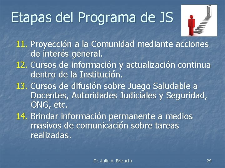 Etapas del Programa de JS 11. Proyección a la Comunidad mediante acciones de interés