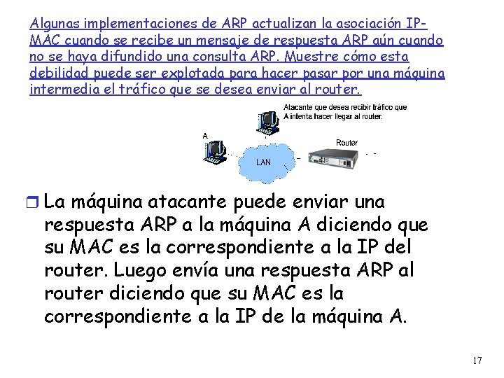 Algunas implementaciones de ARP actualizan la asociación IPMAC cuando se recibe un mensaje de