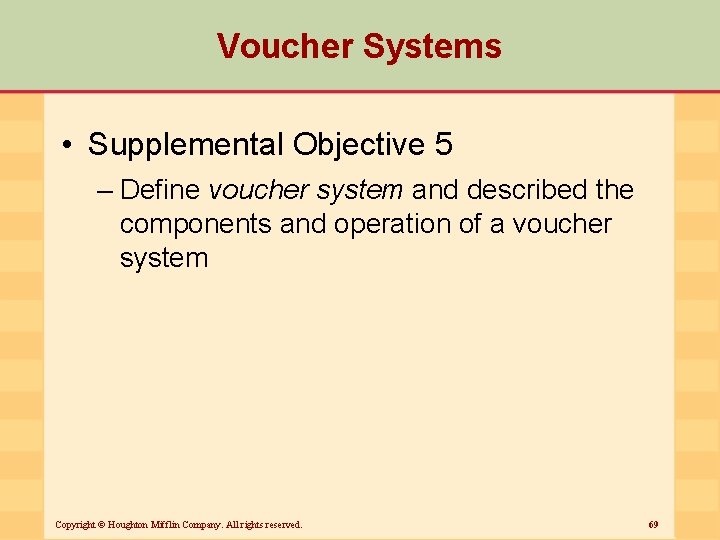 Voucher Systems • Supplemental Objective 5 – Define voucher system and described the components