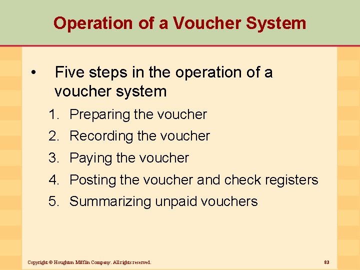 Operation of a Voucher System • Five steps in the operation of a voucher
