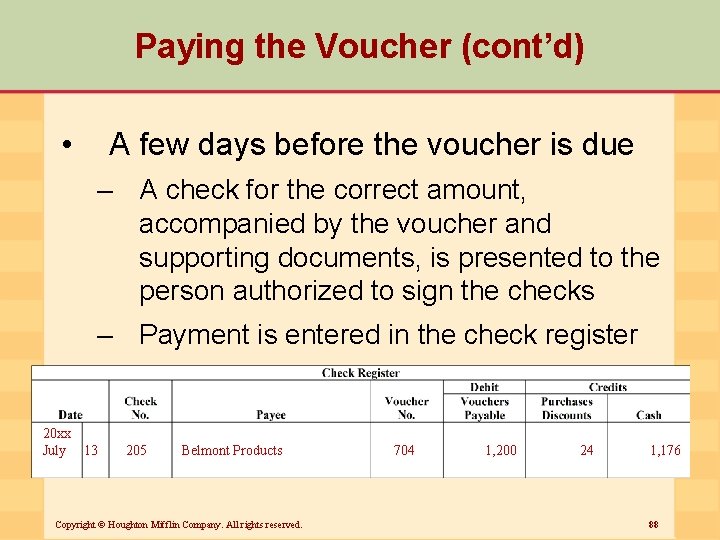 Paying the Voucher (cont’d) • A few days before the voucher is due –